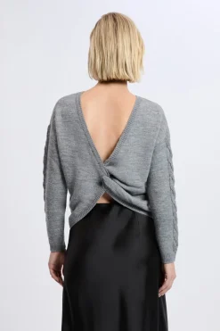 Discount ETAM Pull torsadé dos nu GRIS