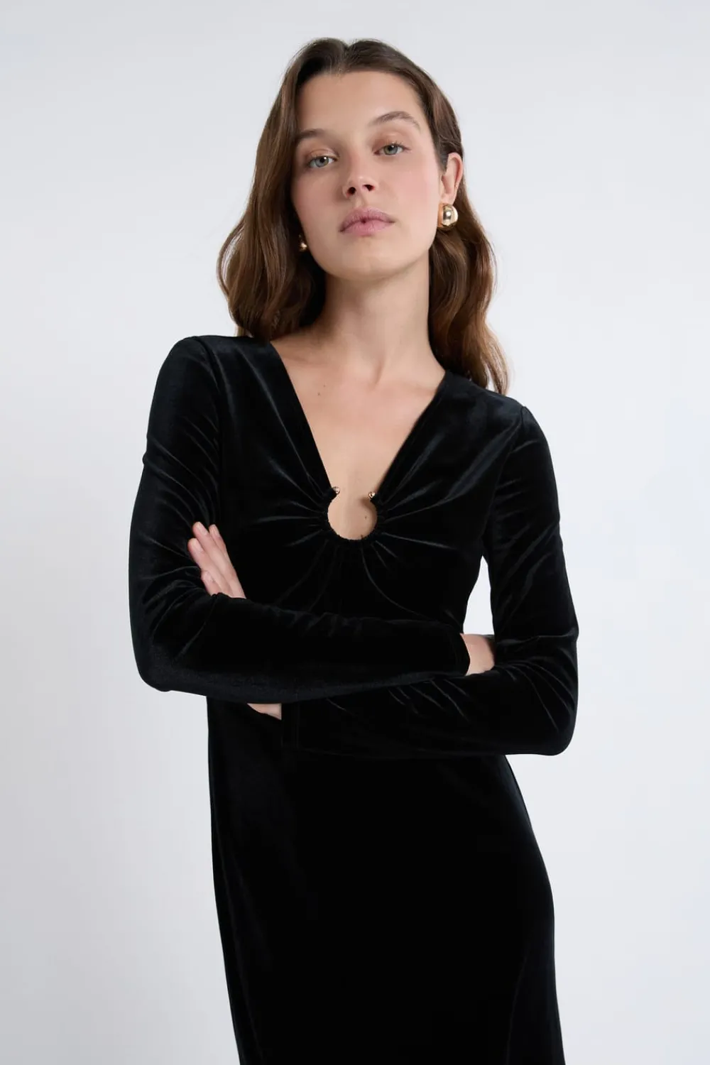 Hot ETAM Robe à manches longues en velours avec détail anneaux NOIR