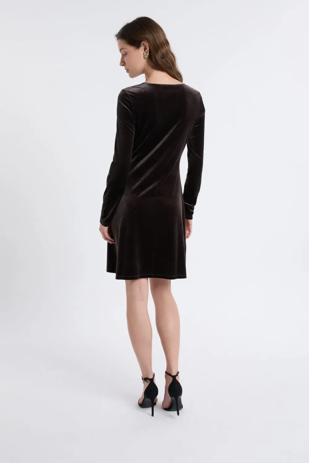 Clearance ETAM Robe à manches longues en velours avec détail anneaux MARRON