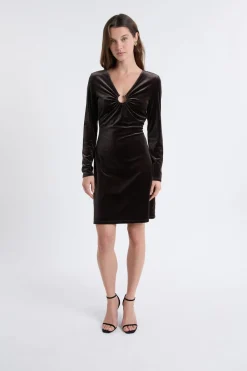 Clearance ETAM Robe à manches longues en velours avec détail anneaux MARRON