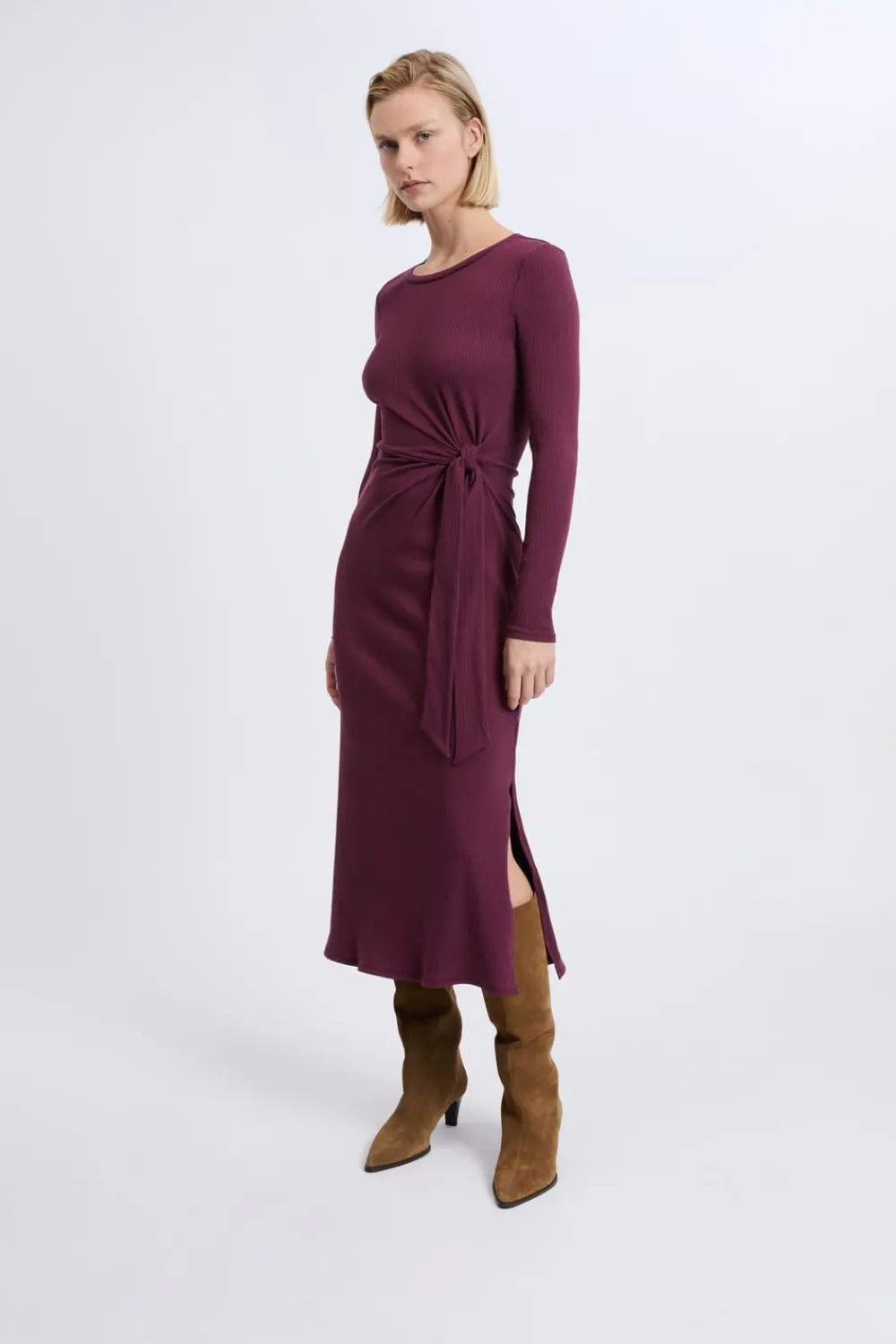 ETAM Robe avec détail à nouer en coton CASSIS