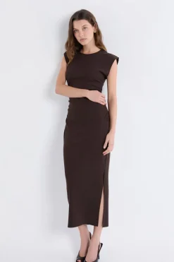Online ETAM Robe longue fendue MARRON