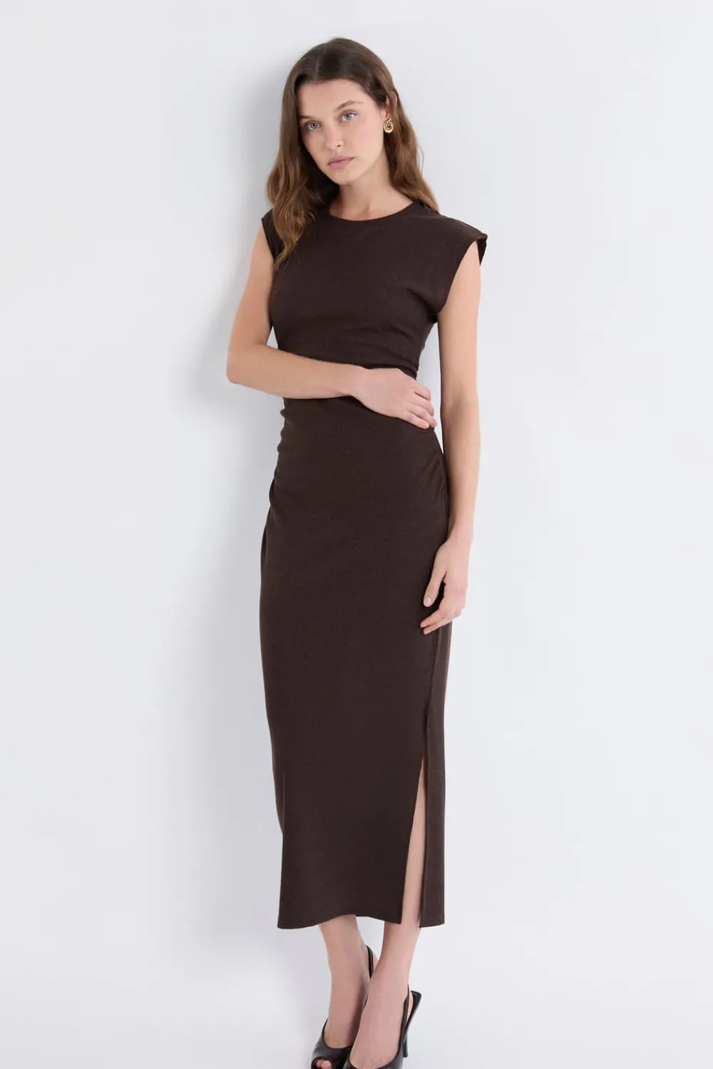 Online ETAM Robe longue fendue MARRON