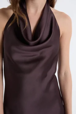 Sale ETAM Robe satinée avec col benitier MARRON