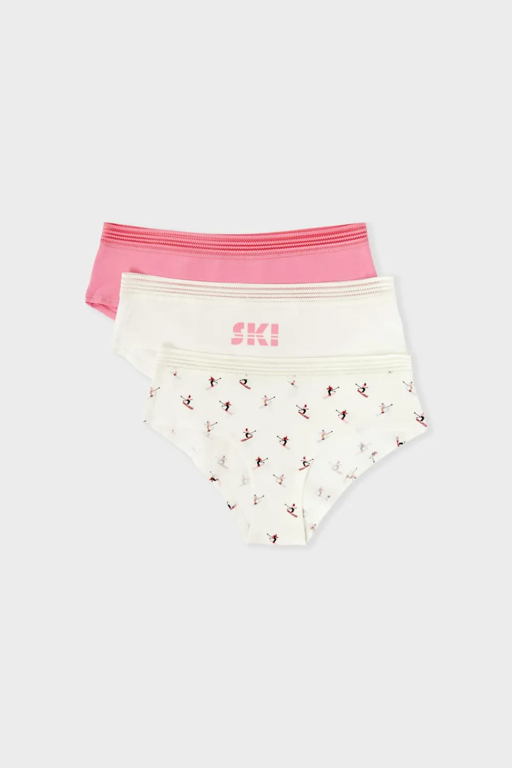 ETAM Set de 3 bragas culottes de algodón y encaje con motivos ROSA