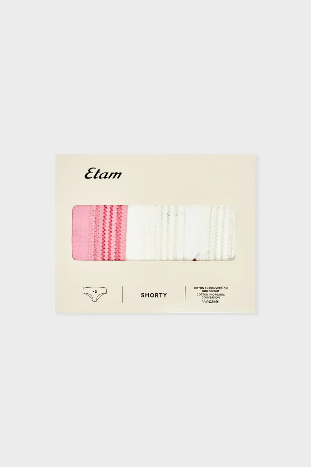 ETAM Set de 3 bragas culottes de algodón y encaje con motivos ROSA