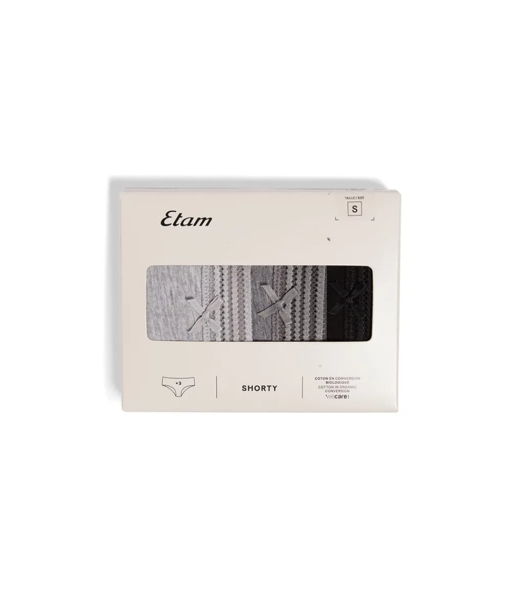 Discount ETAM Set de 3 braguitas culotte de algodón y encaje MULTICOLOR