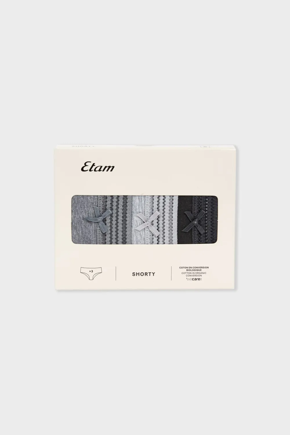 Discount ETAM Set de 3 braguitas culotte de algodón y encaje MULTICOLOR