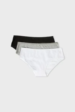 New ETAM Set de 3 braguitas culotte de algodón orgánico BLANCO/NEGRO/C.GRIS