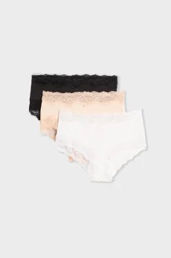 Discount ETAM Set de 3 braguitas culotte de algodón y encaje MULTICOLOR