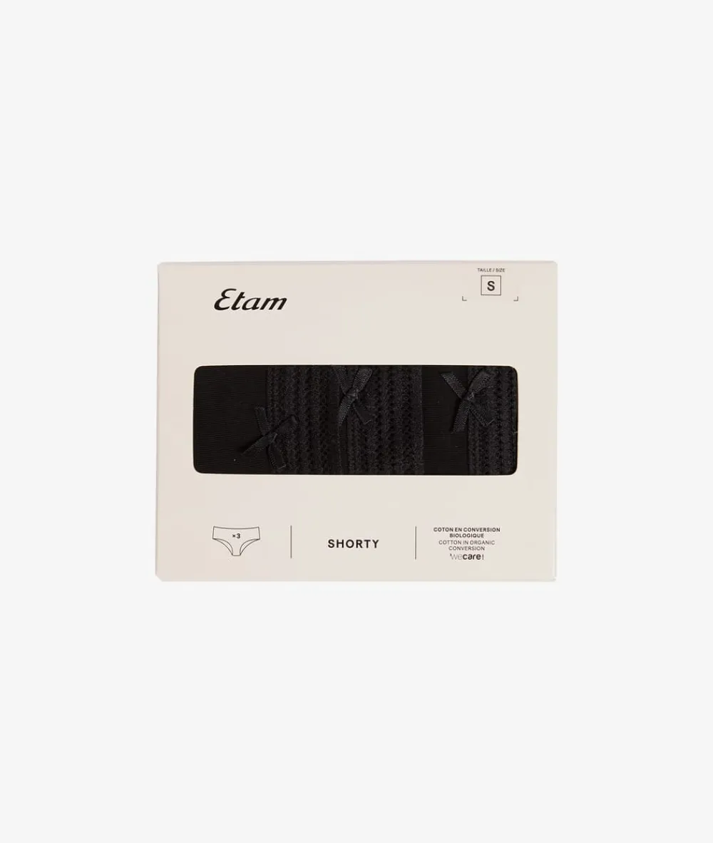 New ETAM Set de 3 braguitas culotte de algodón y encaje NEGRO