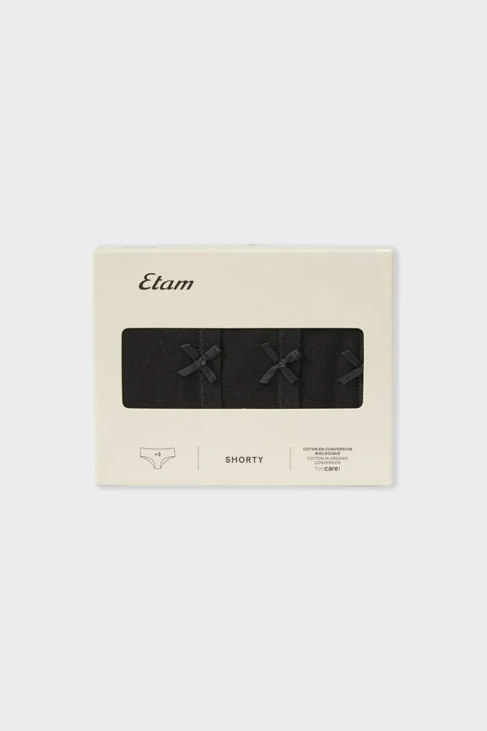 Outlet ETAM Set de 3 braguitas culotte de algodón orgánico NEGRO