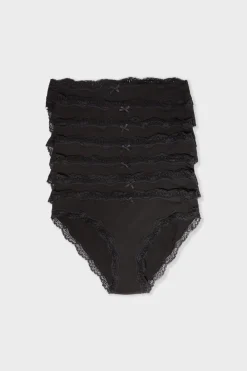 Discount ETAM Set de 7 braguitas de algodón y encaje NEGRO