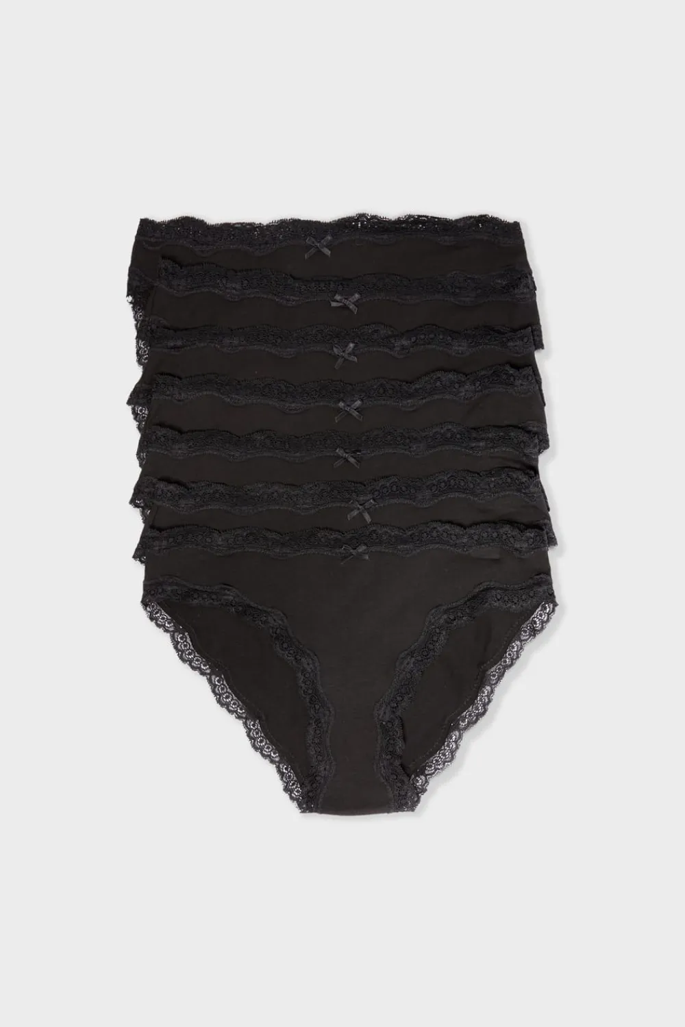 Discount ETAM Set de 7 braguitas de algodón y encaje NEGRO