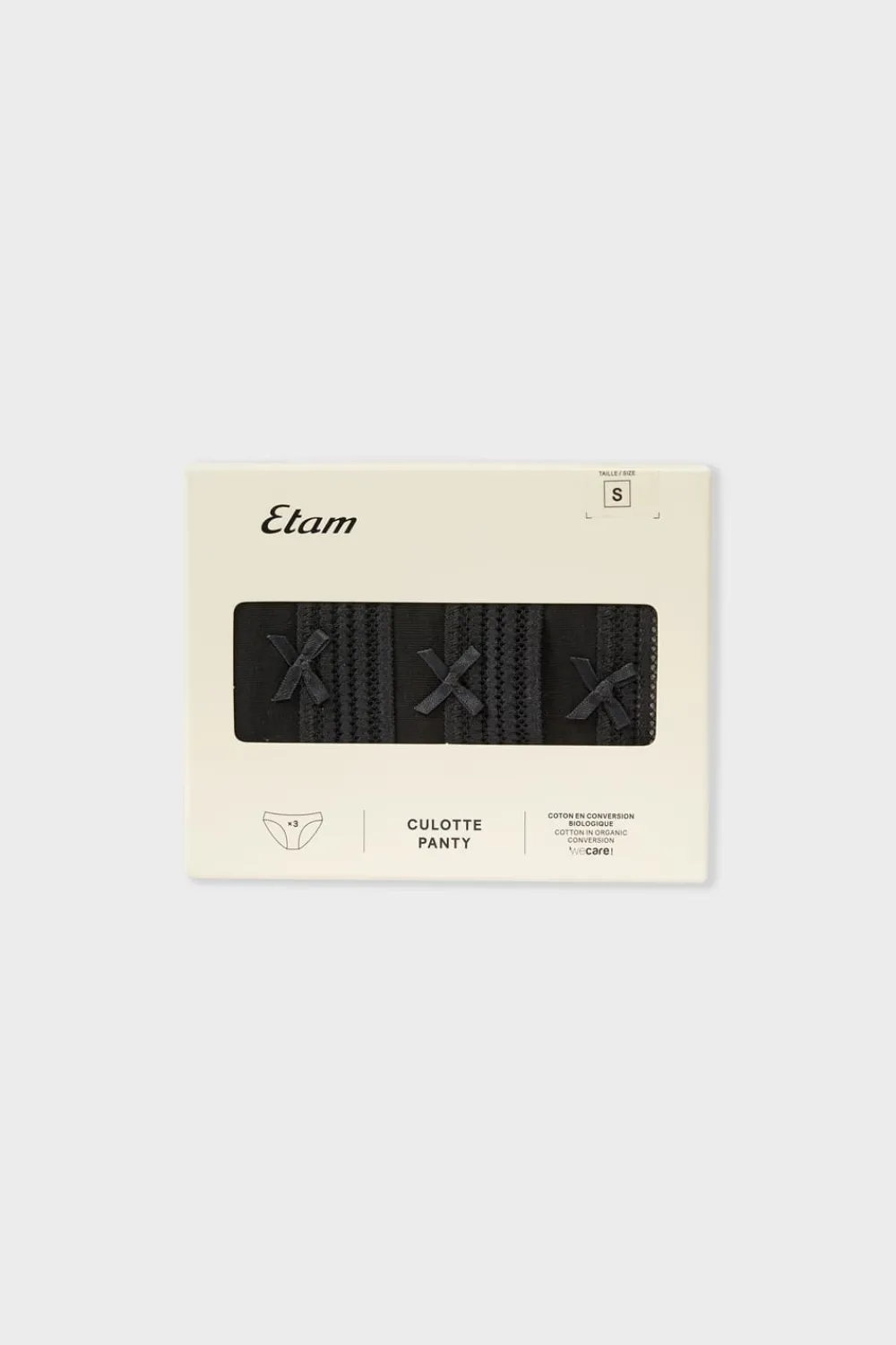 New ETAM Set de 3 braguitas de algodón y encaje NEGRO