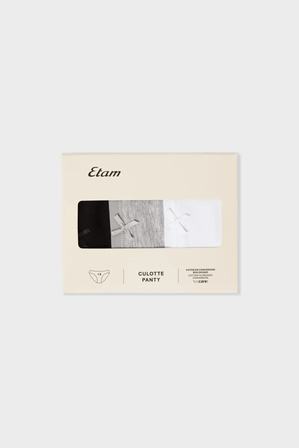Online ETAM Set de 3 braguitas de algodón ecológico C.GRIS/NEGRO/BLANCO