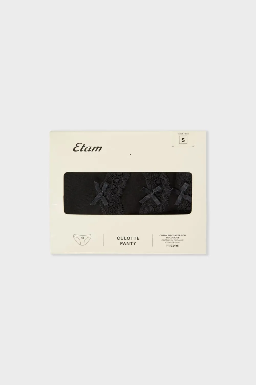 Best ETAM Set de 3 braguitas de algodón y encaje NEGRO
