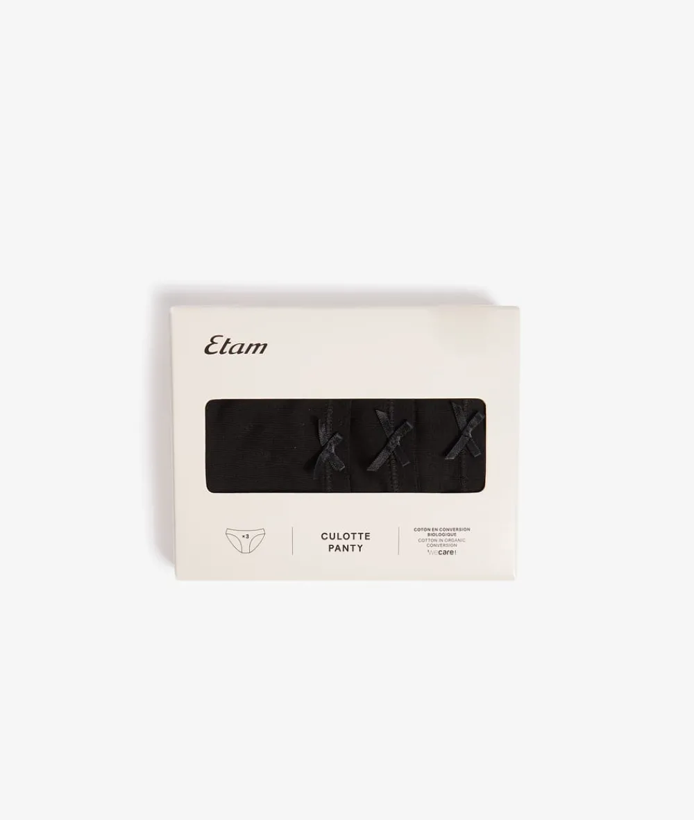 Outlet ETAM Set de 3 braguitas de algodón ecológico NEGRO