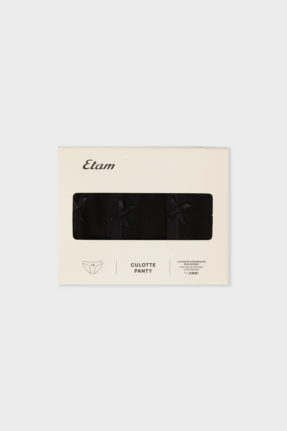 Outlet ETAM Set de 3 braguitas de algodón ecológico NEGRO