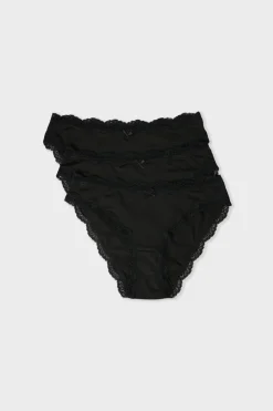 Sale ETAM Set de 3 braguitas de microfibra y encaje NEGRO