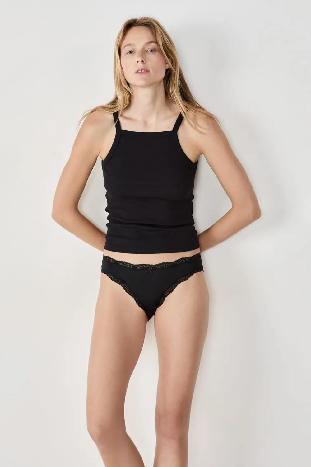 Sale ETAM Set de 3 braguitas de microfibra y encaje NEGRO