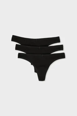 Outlet ETAM Set de 3 tangas a juego de algodón orgánico NEGRO