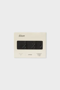 Outlet ETAM Set de 3 tangas a juego de algodón orgánico NEGRO
