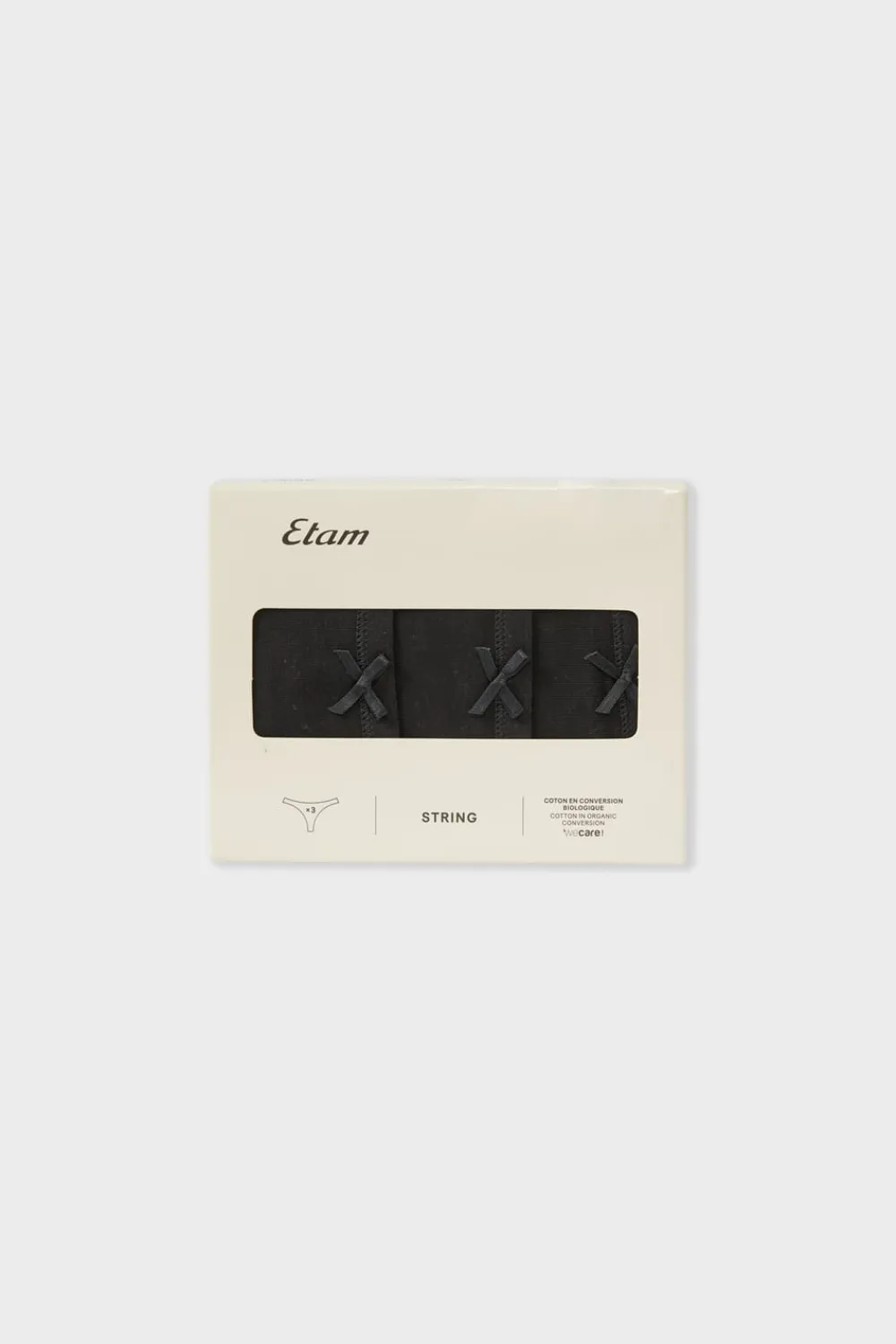 Outlet ETAM Set de 3 tangas a juego de algodón orgánico NEGRO