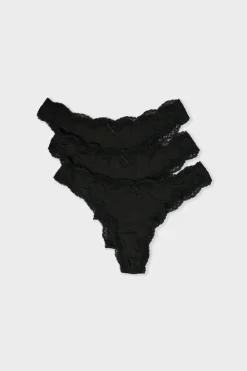 Outlet ETAM Set de 3 tangas de microfibra y encaje NEGRO
