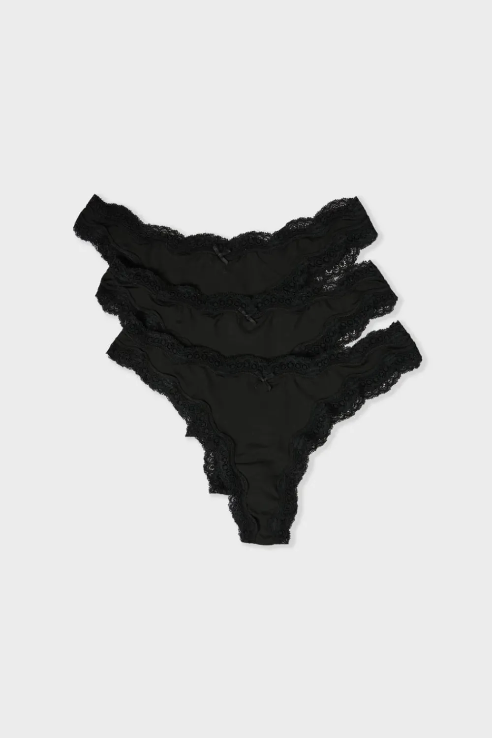 Outlet ETAM Set de 3 tangas de microfibra y encaje NEGRO
