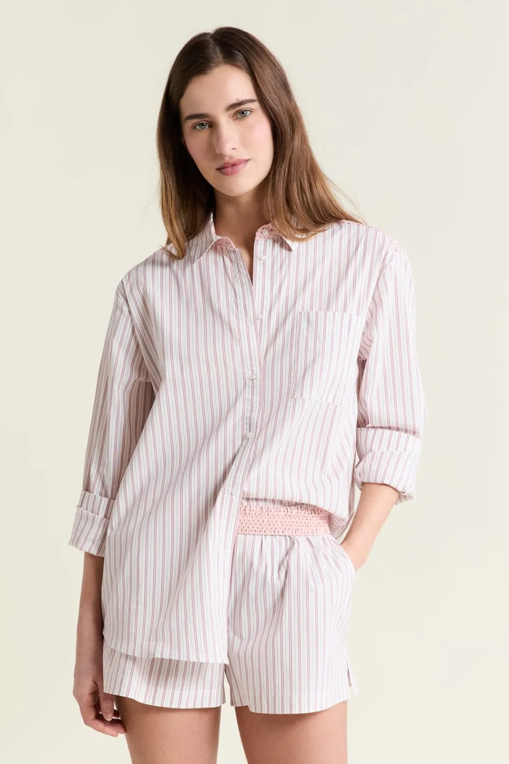 Discount ETAM Short de pyjama à rayures avec coton ROSE