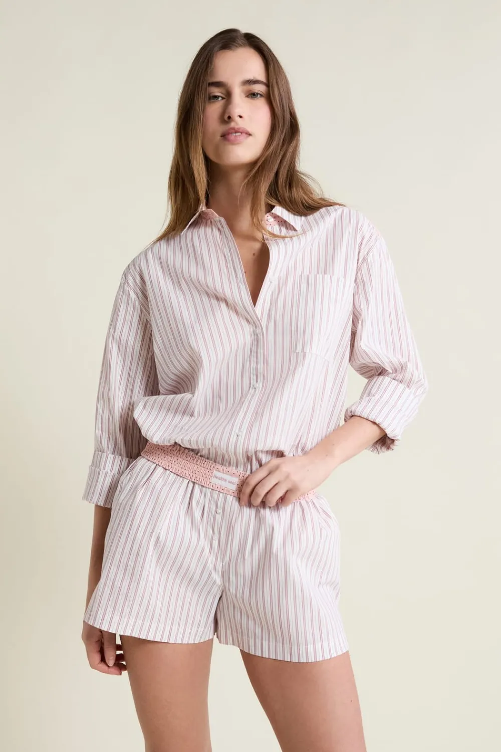 Discount ETAM Short de pyjama à rayures avec coton ROSE