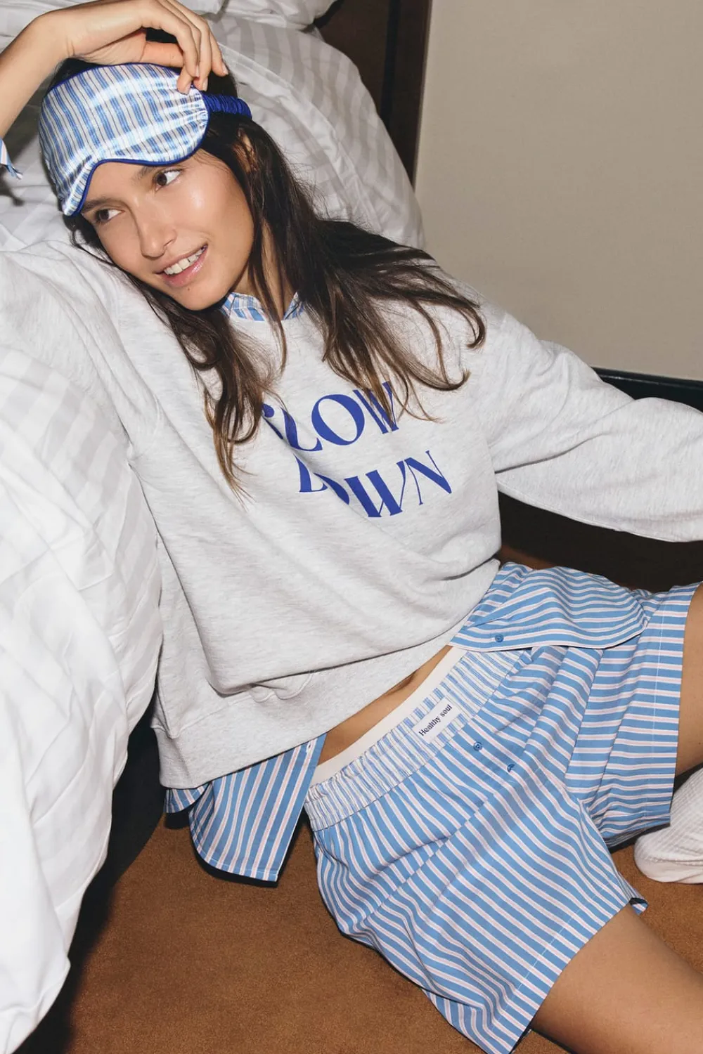 Discount ETAM Short de pyjama à rayures avec coton BLEU