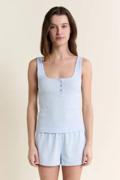 New ETAM Short de pyjama en coton en pointelle BLEU AZUR