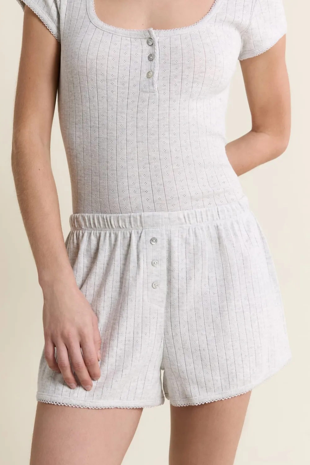 Sale ETAM Short de pyjama en coton en pointelle GRIS