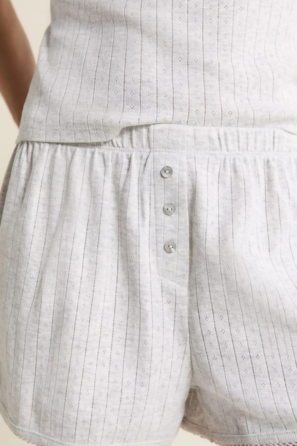 Sale ETAM Short de pyjama en coton en pointelle GRIS
