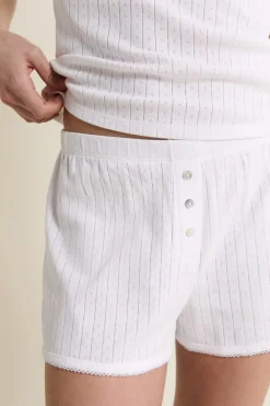 New ETAM Short de pyjama en coton en pointelle ECRU