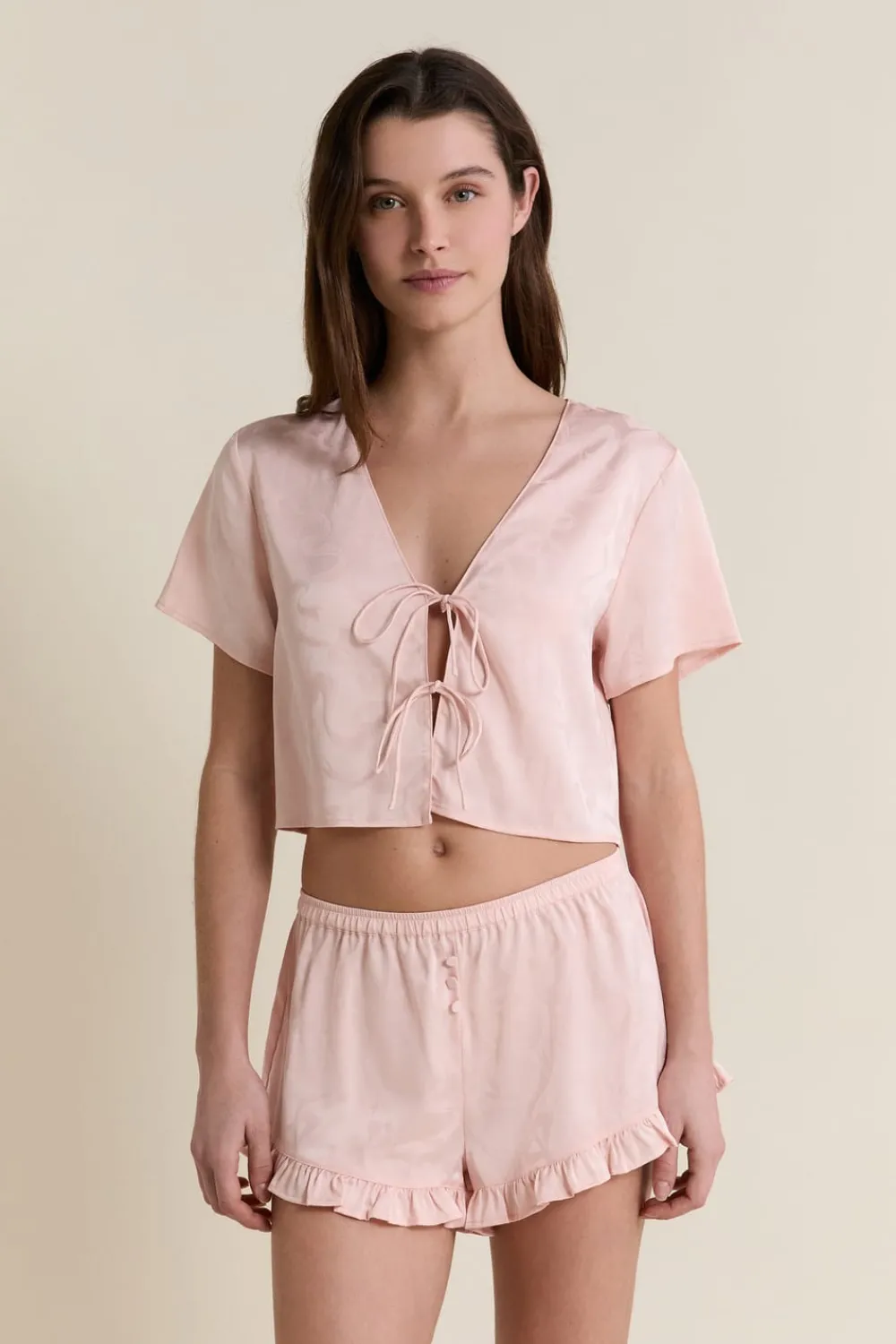 Sale ETAM Short de pyjama satiné IMP FOND ROSE