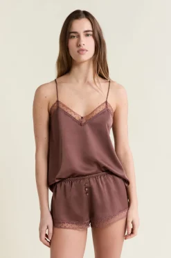 Hot ETAM Short de pyjama satiné CHOCOLAT