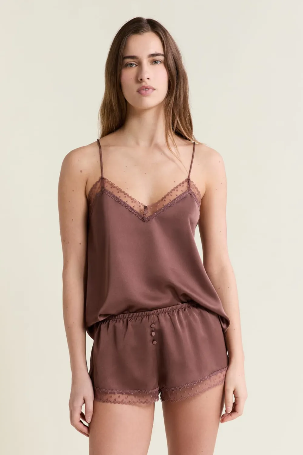 Hot ETAM Short de pyjama satiné CHOCOLAT