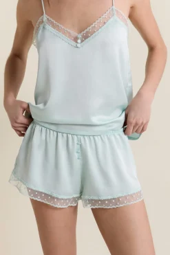 New ETAM Short de pyjama satiné détails brodés BLEU VERT