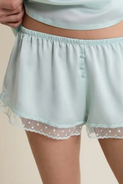 New ETAM Short de pyjama satiné détails brodés BLEU VERT