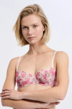 Hot ETAM Soutien-gorge N.9 - Balconnet en dentelle avec fleurs ROSE