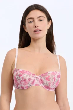 Hot ETAM Soutien-gorge N.9 - Balconnet en dentelle avec fleurs ROSE
