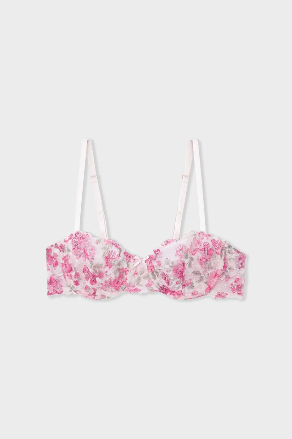 Hot ETAM Soutien-gorge N.9 - Balconnet en dentelle avec fleurs ROSE
