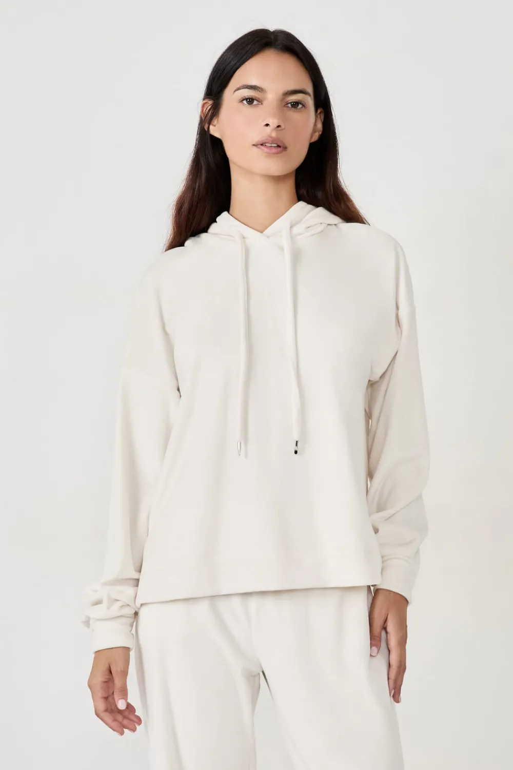 Best ETAM Sudadera con capucha efecto terciopelo ECRU