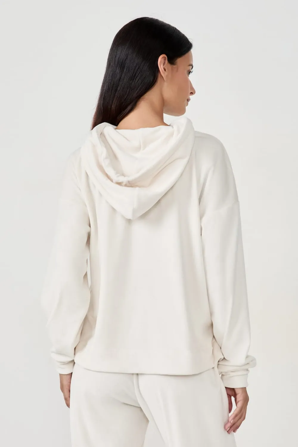 Best ETAM Sudadera con capucha efecto terciopelo ECRU