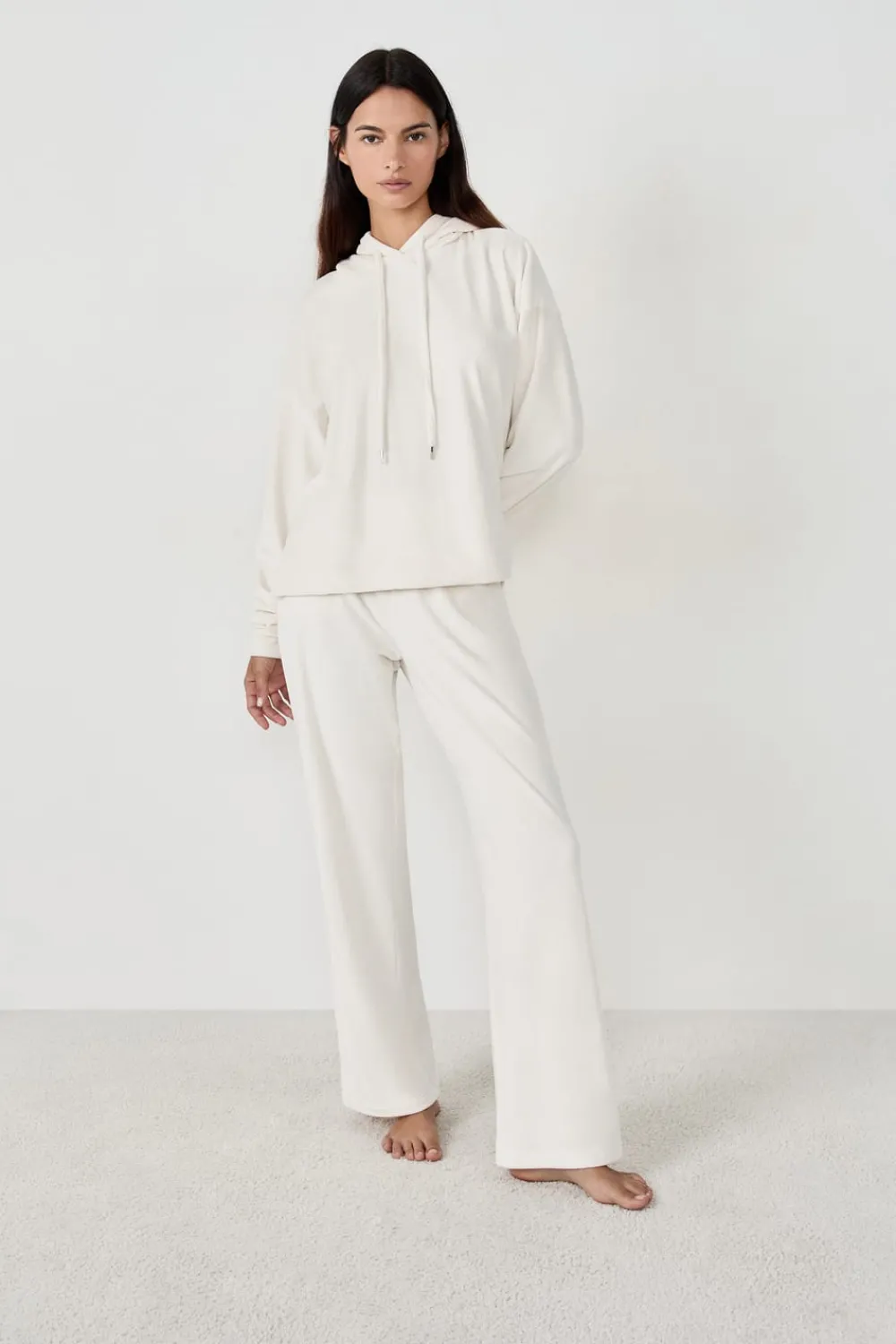 Best ETAM Sudadera con capucha efecto terciopelo ECRU