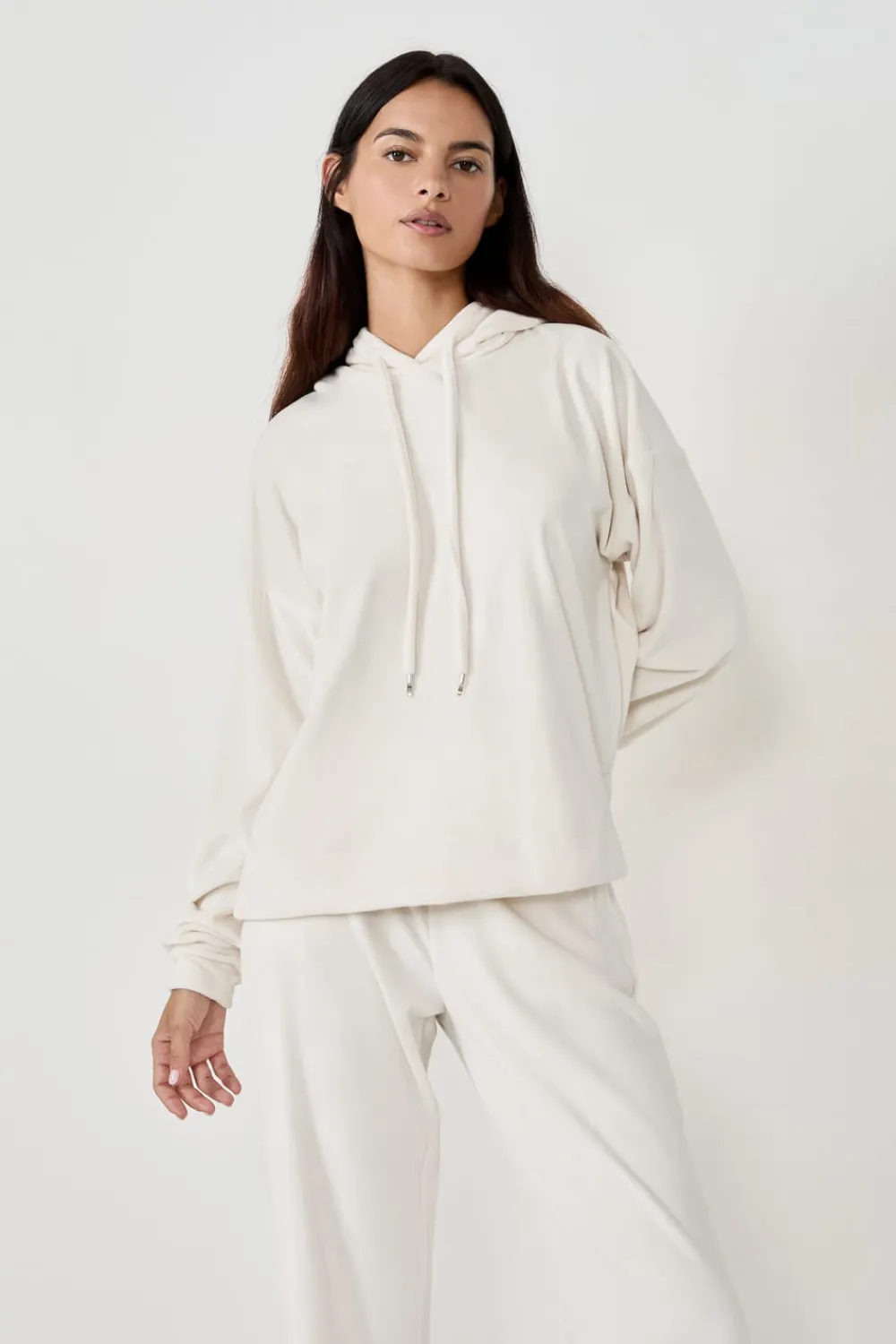 Best ETAM Sudadera con capucha efecto terciopelo ECRU