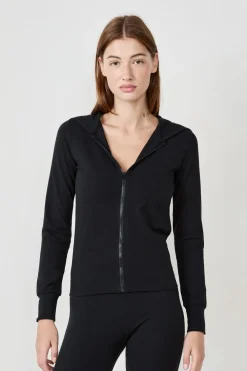 Outlet ETAM Sudadera con capucha y cremallera de algodón NEGRO
